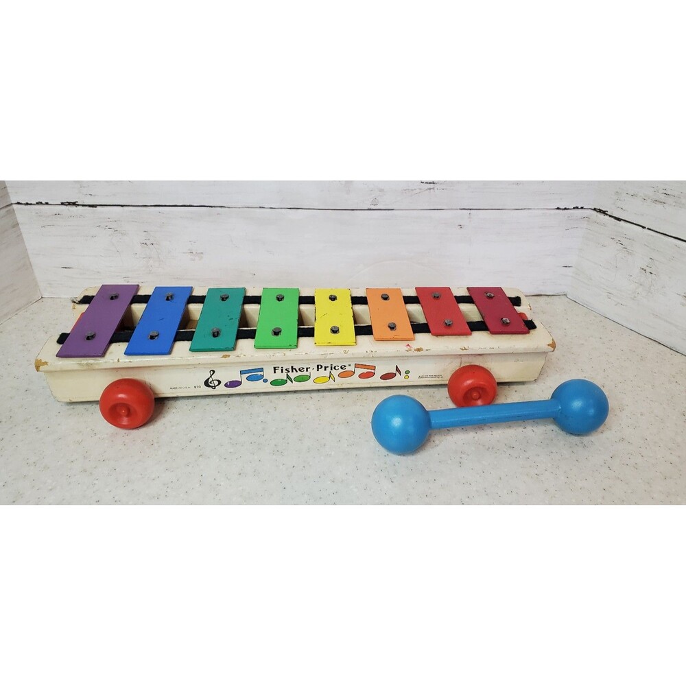 Vintage Fisher Price Wooden Xylophone Pull Toy 1960s 1970s Classic Retro